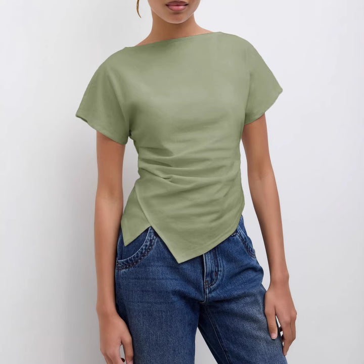 Damen Cropped T-Shirt mit asymmetrischem Schnitt und dekorativem Drapierungseffekt Echo Archiv