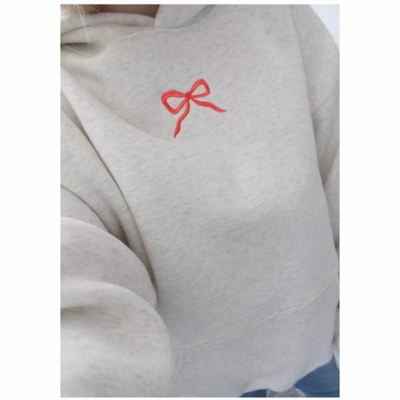Damen-Hoodie mit floralem Stickdesign und bedrucktem Kapuzenfutter – Auréline