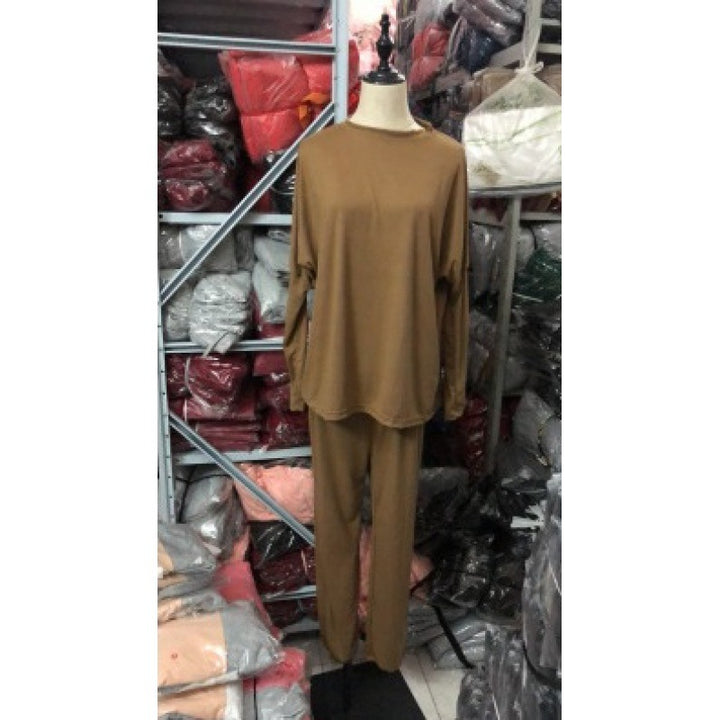 Damen Lässiges Lounge-Set mit Rundhalsausschnitt, Kordelzug-Hose und Bündchen – Élanora