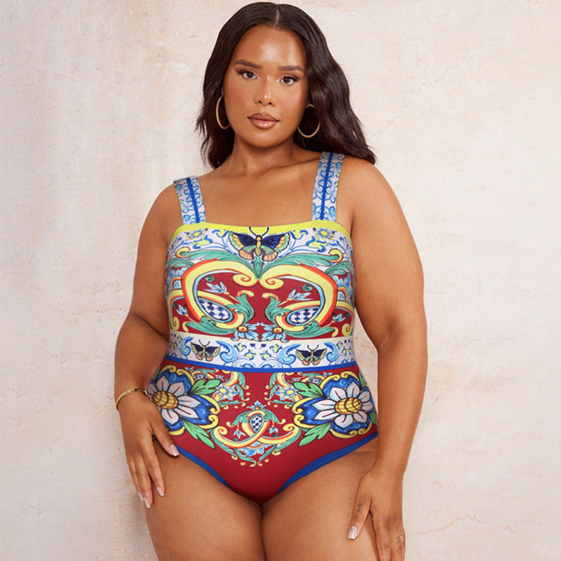 Damen Badeanzug-Set mit floralem Muster und elegantem Wickelrock Echo Archiv