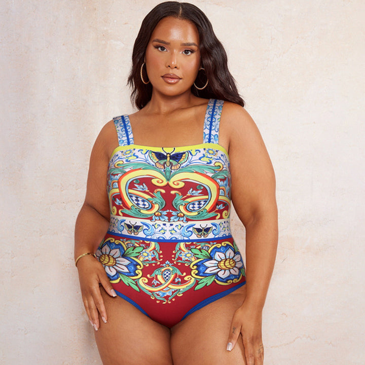 Damen Badeanzug-Set mit floralem Muster und elegantem Wickelrock Echo Archiv