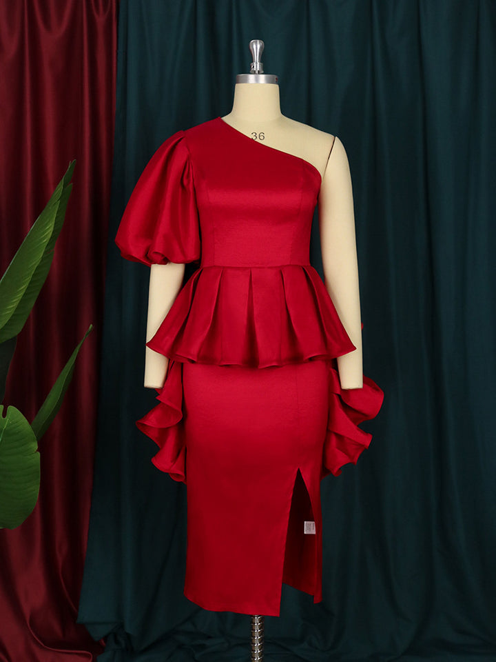 Damen Abendkleid mit asymmetrischem Saum und voluminösen Rüschendetails Echo Archiv