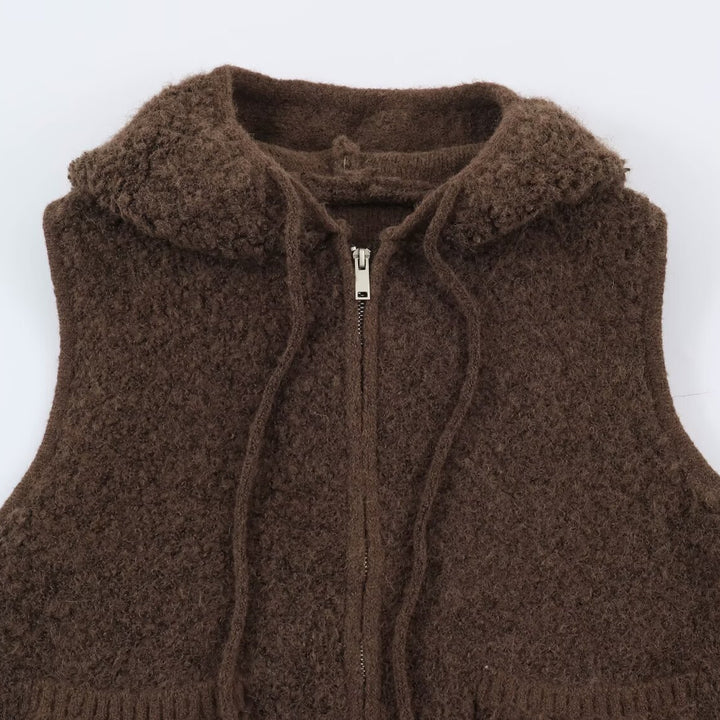 Damen Teddy-Fleece-Weste mit Kapuze, Reißverschluss und aufgesetzten Taschen Echoarchiv