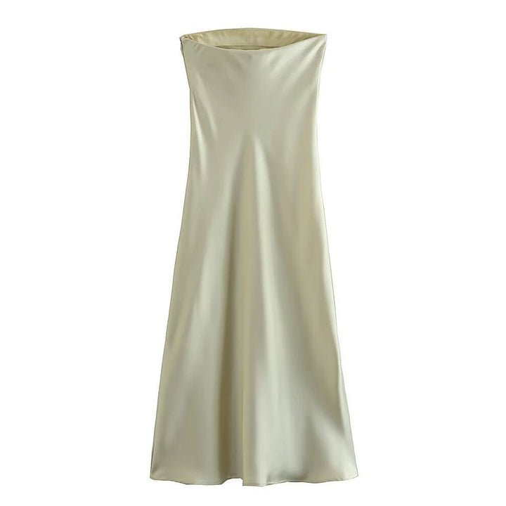 Damen langes Abendkleid im eleganten Satin-Look mit trägerlosem Design Echo Archiv