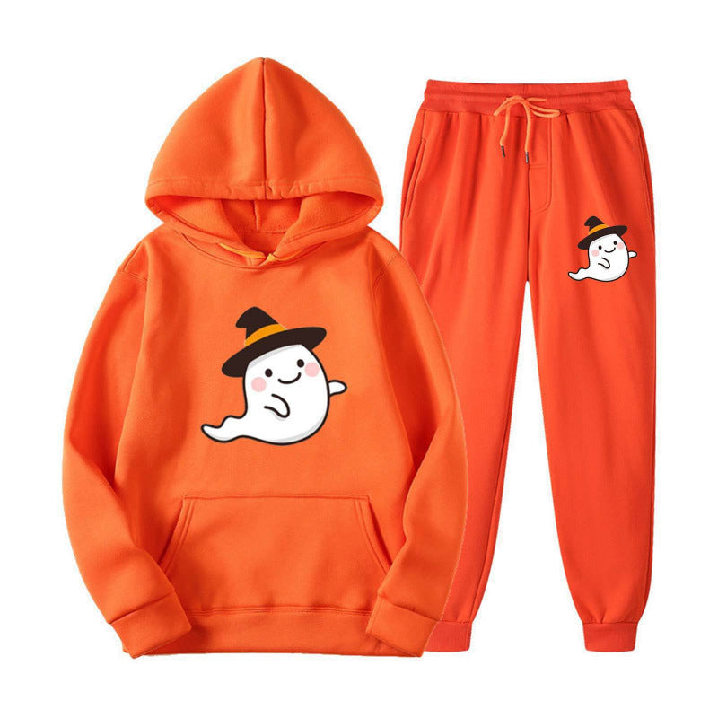 Unisex nan kuscheliger Kapuzenpullover und Jogginghose Set mit Halloween-Geistprint Echo Archiv