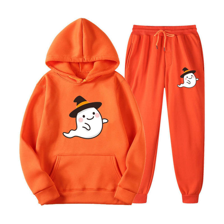 Unisex nan kuscheliger Kapuzenpullover und Jogginghose Set mit Halloween-Geistprint Echo Archiv