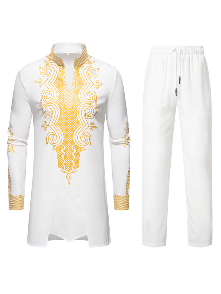 Herren Traditionelles besticktes Tunika‑Set mit Mandarinkragen und elastischer Hose Echo Archiv