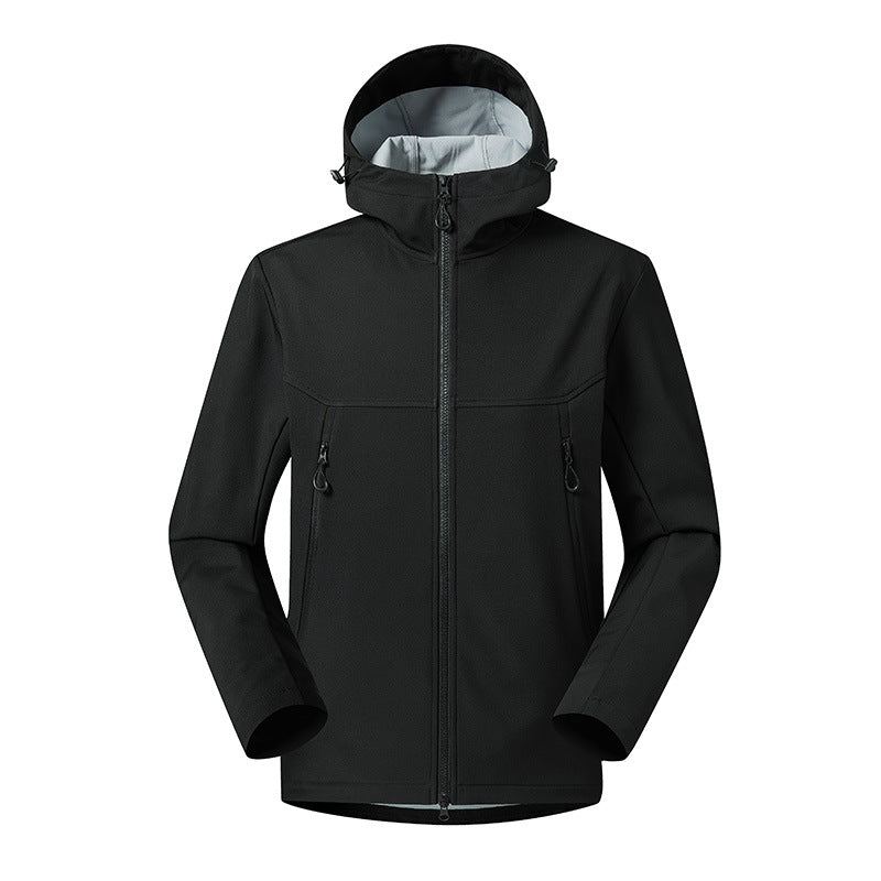 Herren Minimalistische Softshell-Hoodie mit atmungsaktiver Membran, verdeckten Reißverschlusstaschen und ergonomischem Schnitt Echo Archiv
