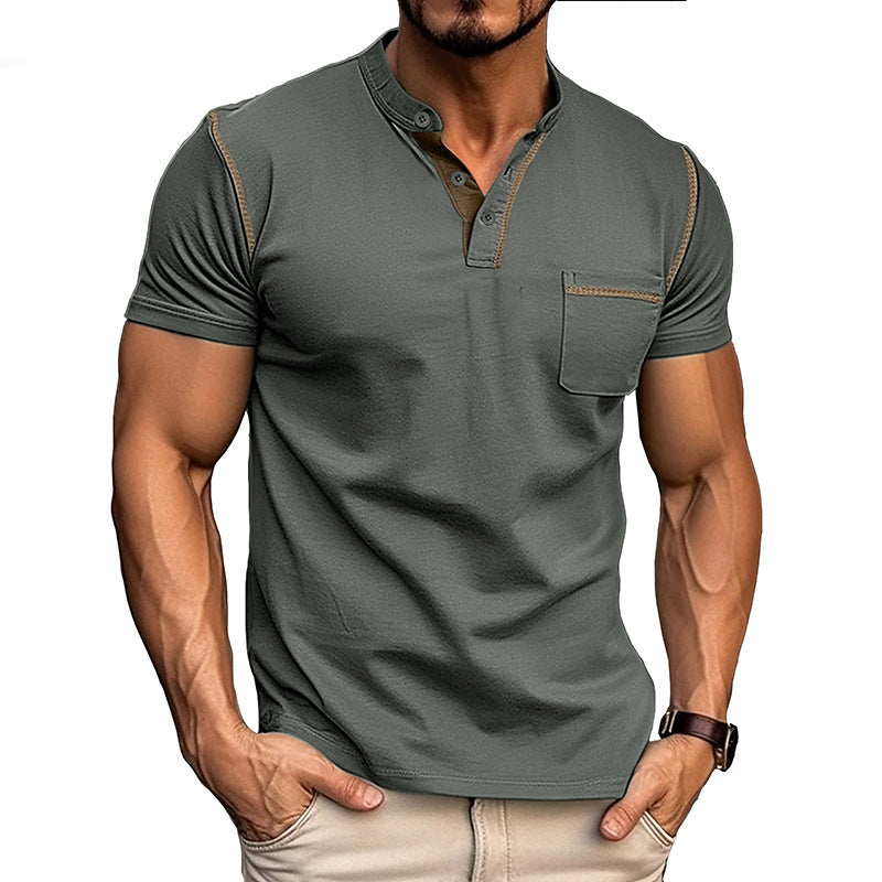 Herren modisches Polohemd mit Henley-Ausschnitt und Brusttasche Echoarchiv
