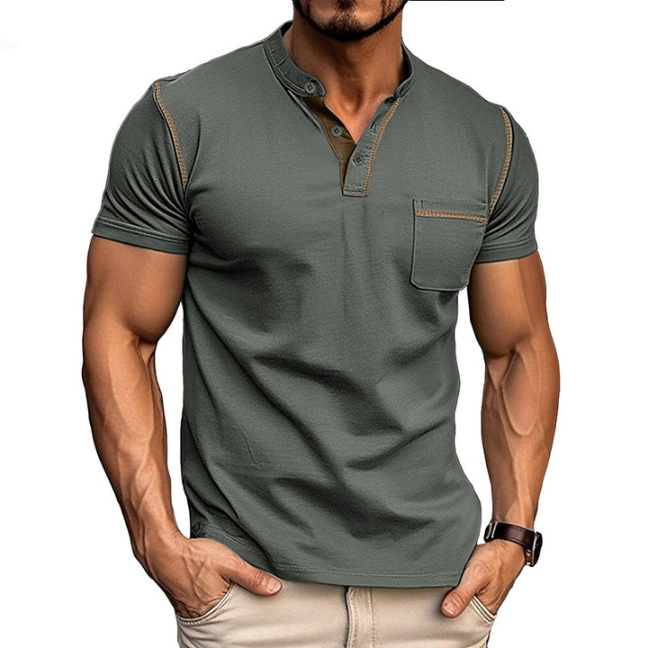 Herren modisches Polohemd mit Henley-Ausschnitt und Brusttasche Echoarchiv