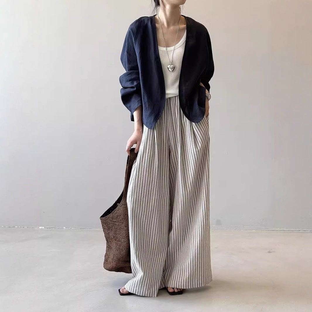 Damen Oversize-Kimonojacke aus Leinenmix mit offenem Fall und weiten Ärmeln Echoarchiv