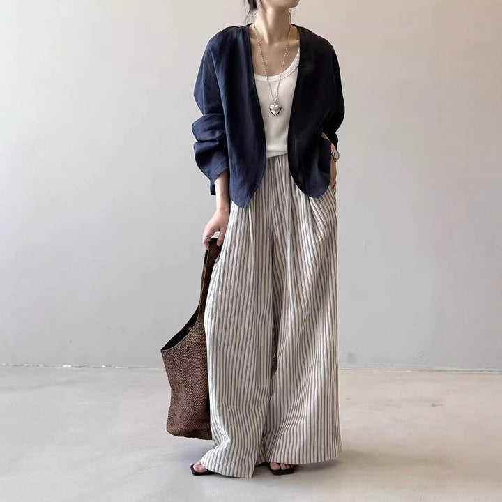 Damen Oversize-Kimonojacke aus Leinenmix mit offenem Fall und weiten Ärmeln Echoarchiv