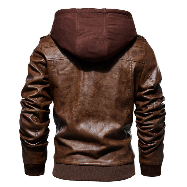 HerrenStylische Lederjacke mit Kapuze und gewaschenem Finish Echo Archiv