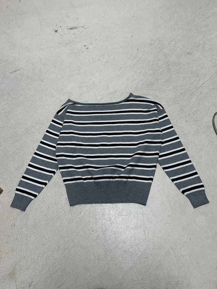 Damen Gestreifter Oversized-Strickpullover mit schulterfreiem Cut und weitem Rippbund Echo Archiv