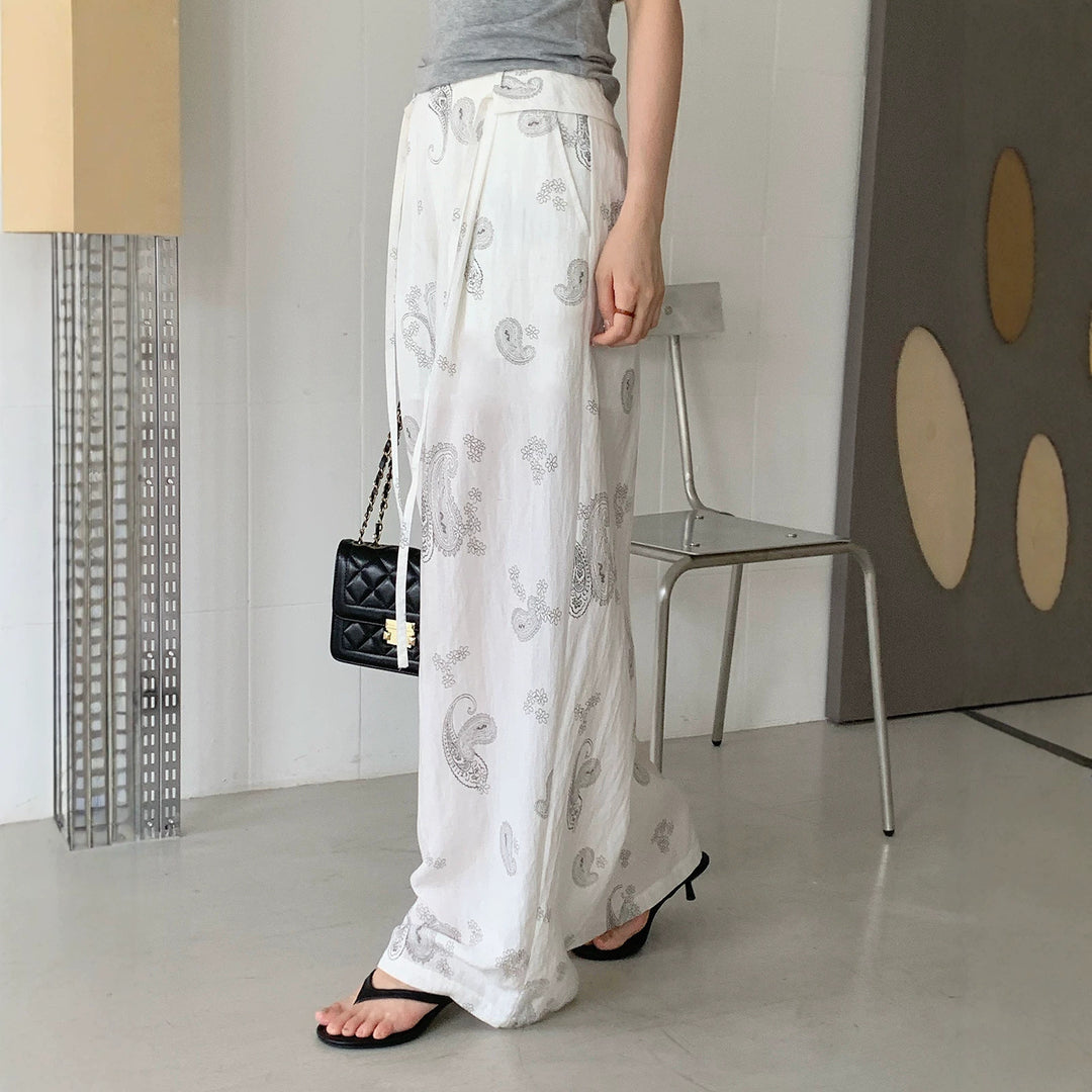 Damen Weite Leinenhose mit Paisleymuster Echo Archiv