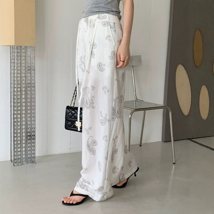 Damen Weite Leinenhose mit Paisleymuster Echo Archiv
