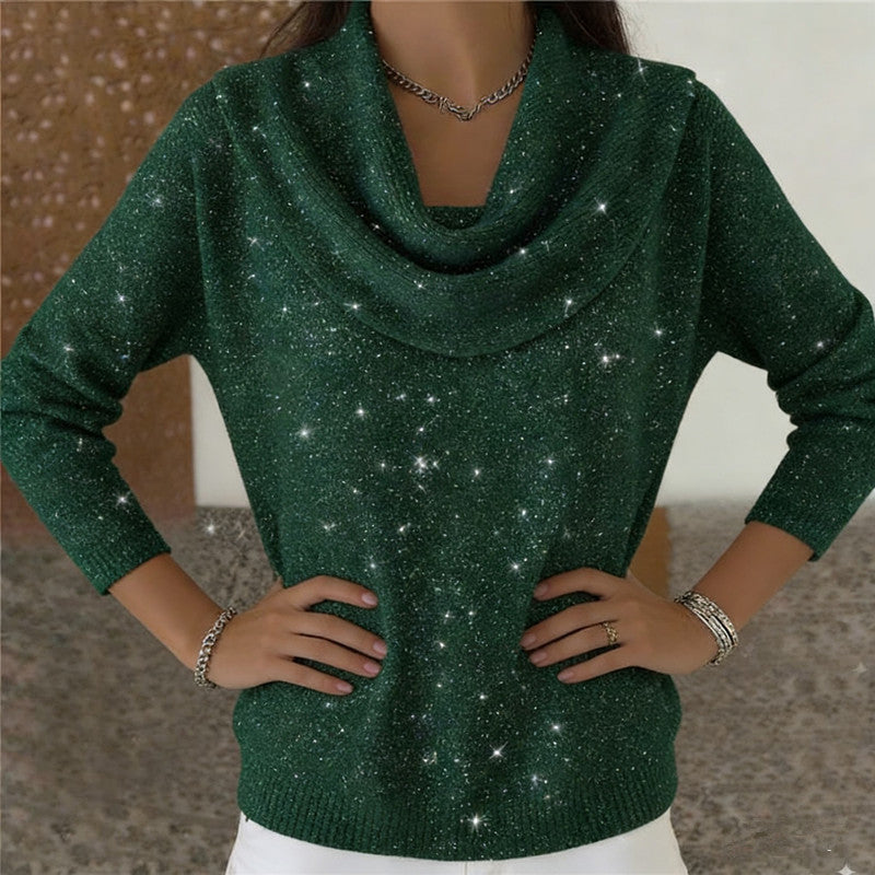 Damen nan fein gestrickter Pullover mit Wasserfallkragen und geripptem Saum Echo Archiv