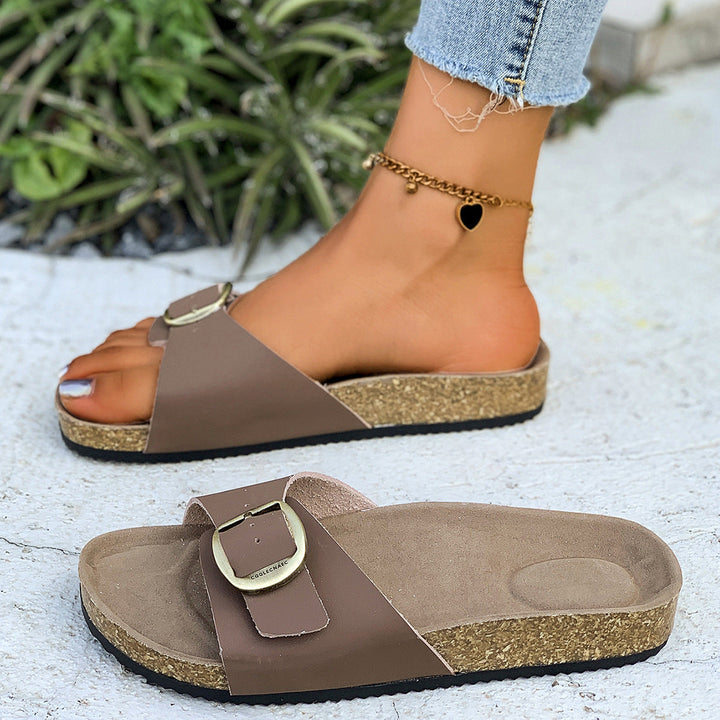 Damen Komfortable Fußbett-Sandalen mit breitem Riemen und glänzender Schnalle Echoarchiv
