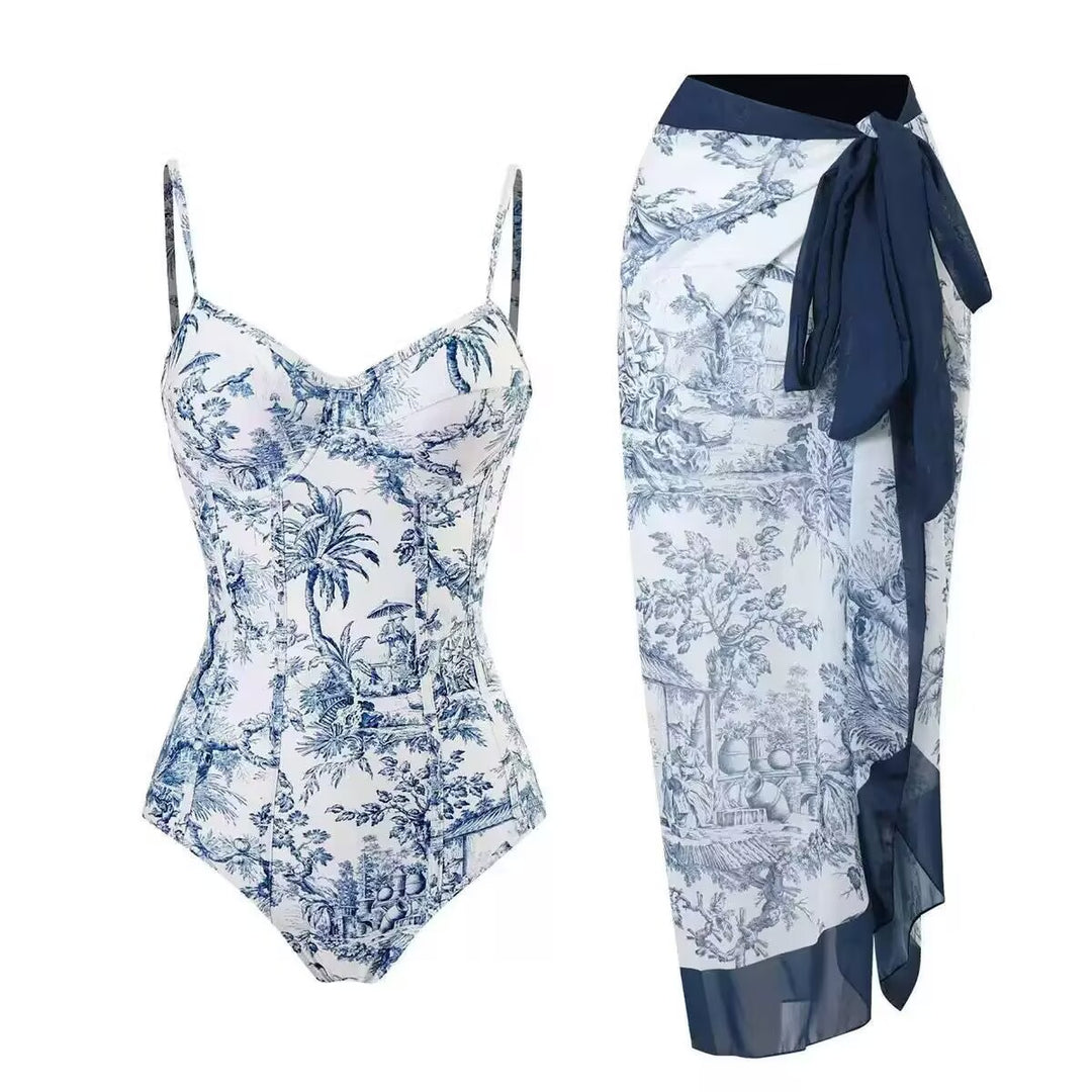 Damen Zweiteiliges Badeanzug-Set mit elegantem Wickelrock und floralem Druck Echo Archiv