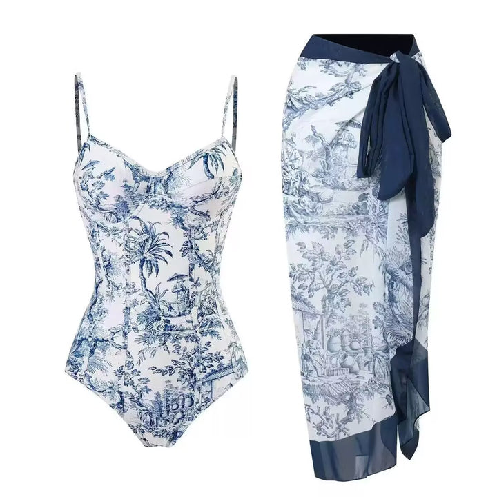 Damen Zweiteiliges Badeanzug-Set mit elegantem Wickelrock und floralem Druck Echo Archiv