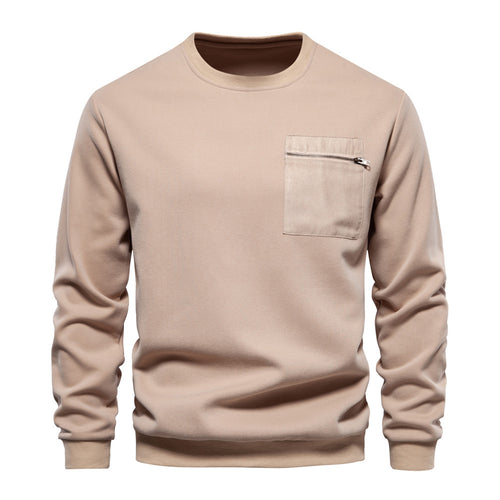 Herren nan Sweatshirt mit Rundhalsausschnitt, aufgesetzter Brusttasche mit horizontalem Reißverschluss und geripptem Saum Echo Archiv