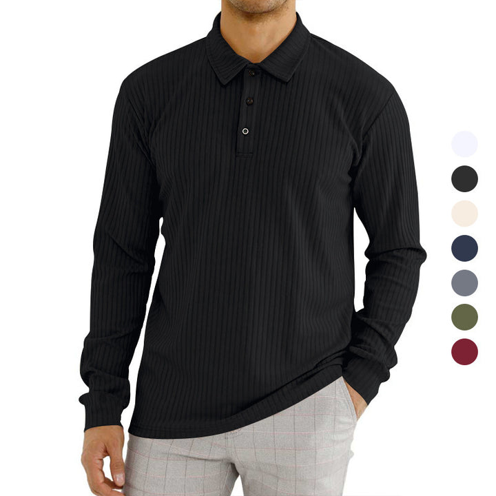 Herren Langarm Poloshirt mit strukturiertem Rippdesign Echoarchiv