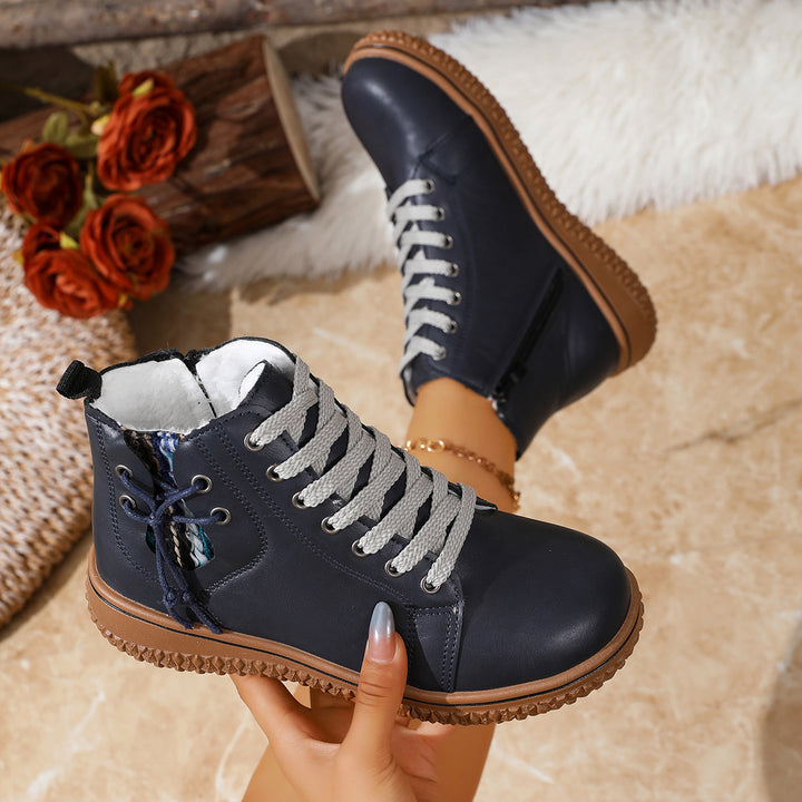 Damen gefütterte Schnürstiefelette mit Teddyfutter, seitlichem Reißverschluss und profilierter Gummisohle Echo Archiv