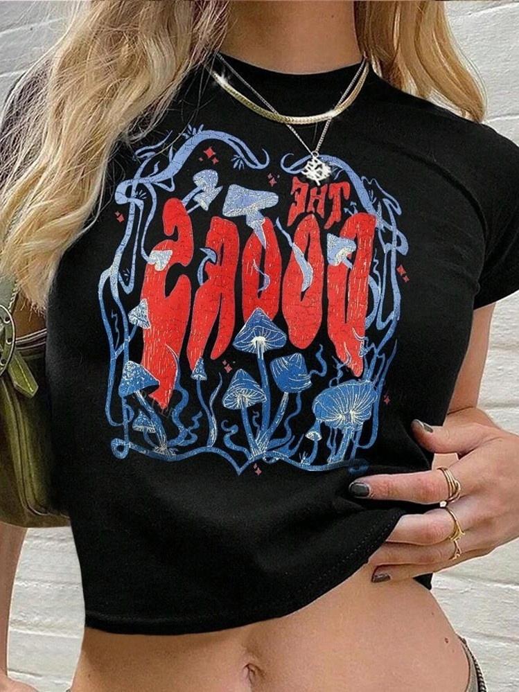 Damen lässiges Crop-T-Shirt mit kreativem Grafikdesign Echo Archiv