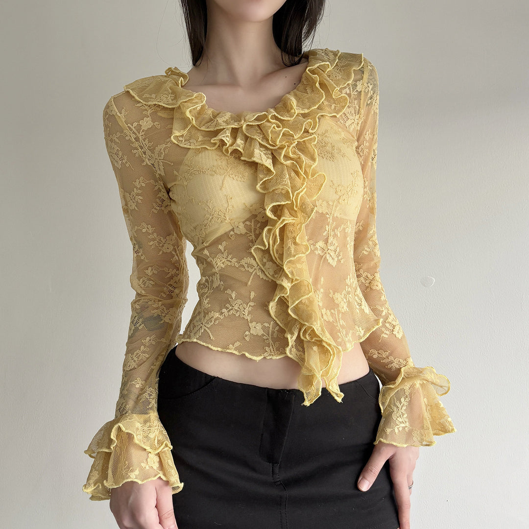 Damen Spitzenbluse mit Rüschendetails Echo Archiv