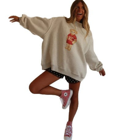 Damen nan weit geschnittener Sweatpullover mit Teddybär-Print und Stehkragen Echo Archiv