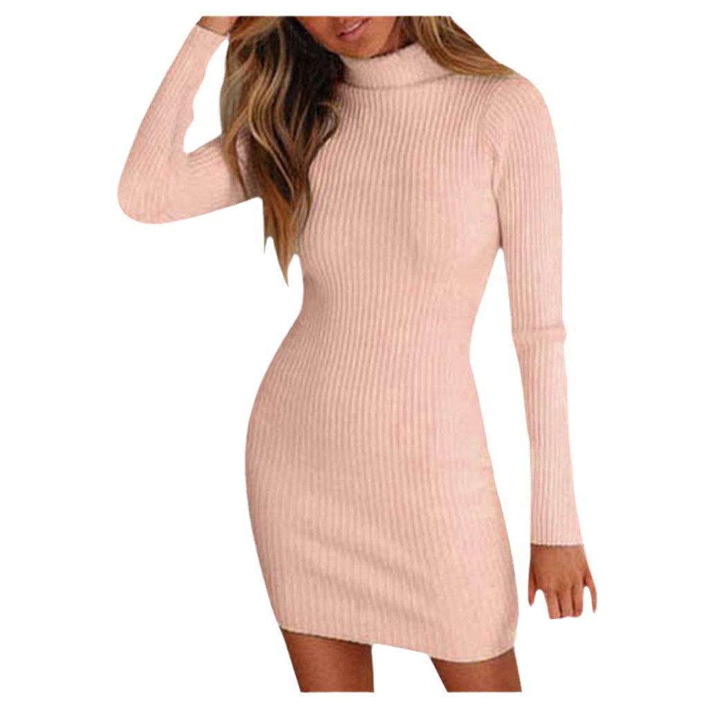 Damen Enganliegendes geripptes Strick-Minikleid mit Rollkragen und langen Ärmeln Echo Archiv