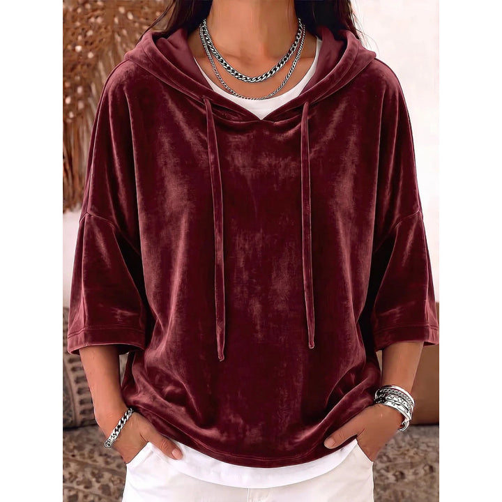 Damen Oversize Samt-Halbarm-Hoodie mit Kordelzug und Taschen Echoarchiv