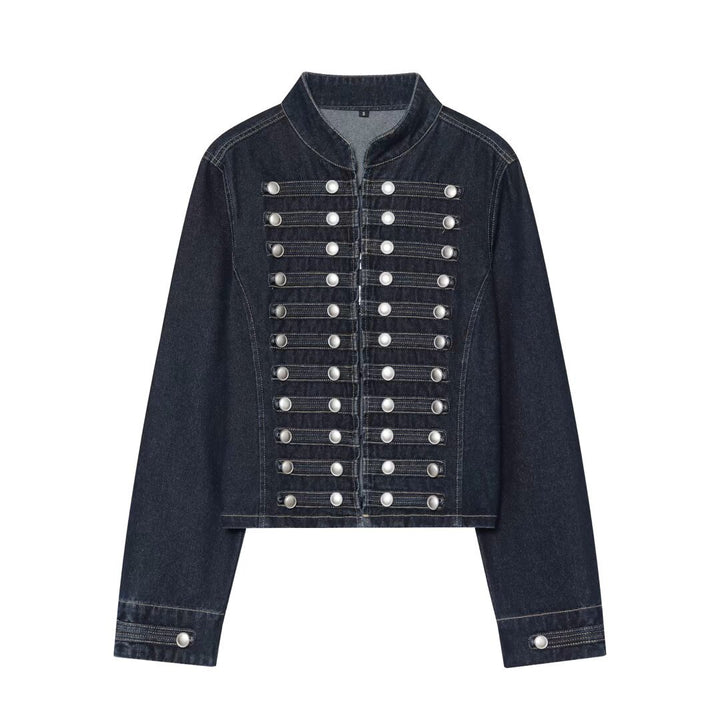 Damen Cropped Denim‑Blouson im Frackstil mit dekorativen Reihenknöpfen Echo Archiv