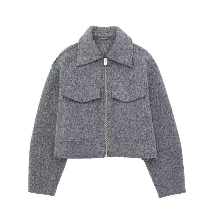 Damen Kurz geschnittene Teddyjacke mit Reißverschluss, Kragen und aufgesetzten Klappentaschen Echo Archiv