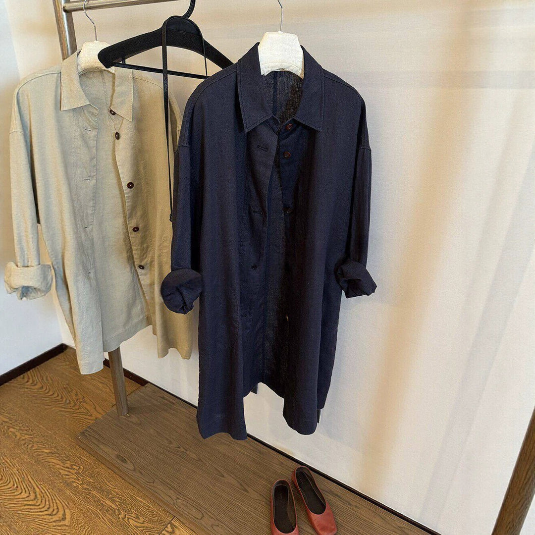 Damen Longline Oversize Hemdjacke aus Leinenoptik Echo Archiv
