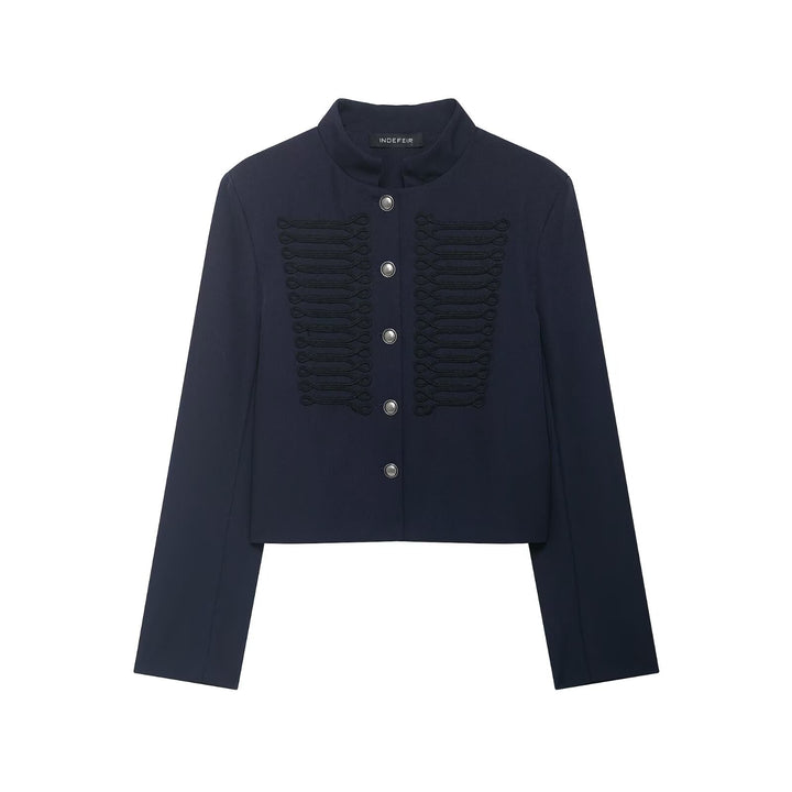 Damen Kurze Military Jacke mit Stehkragen, Zierkordeln und Metallknopfleiste Echo Archiv
