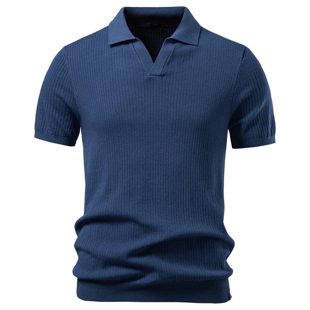 Herren nan fein geripptes Kurzarm-Poloshirt mit offenem Kentkragen Echo Archiv