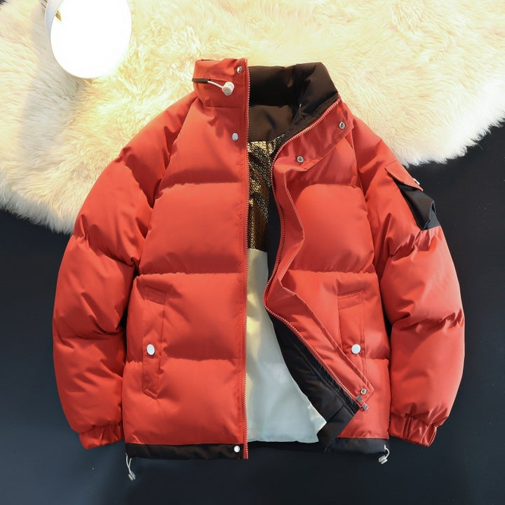 Herren Wattierte Daunenoptik-Outdoorjacke mit hohem Stehkragen, Kontrast-Innenfutter & Ärmeltasche Echoarchiv