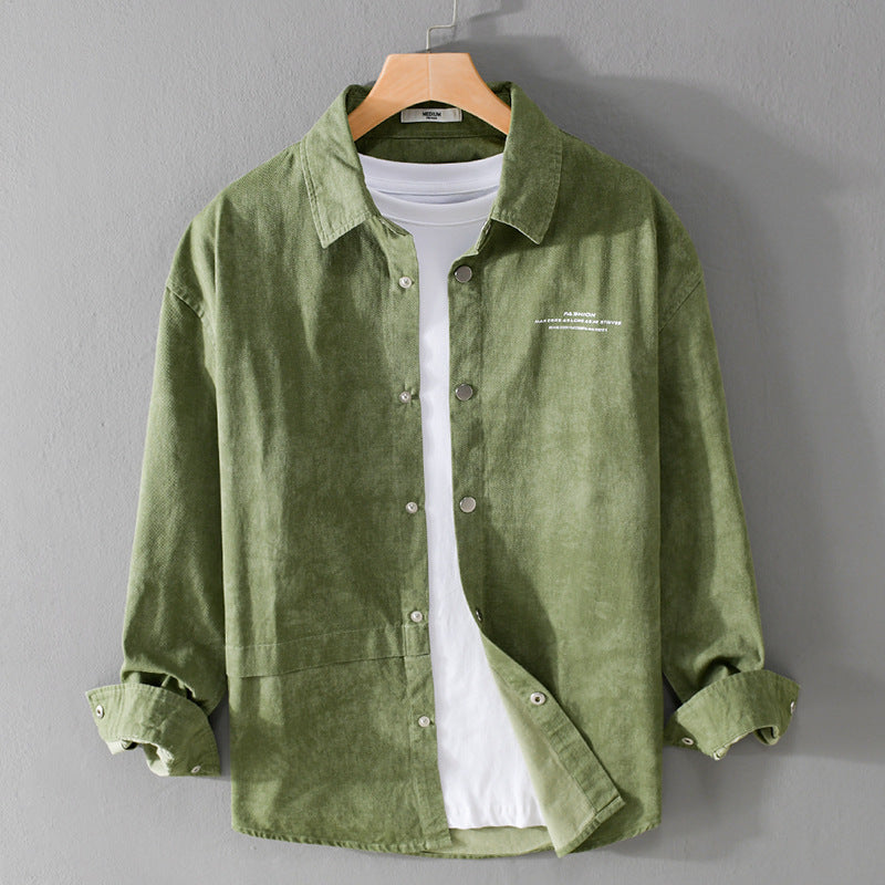 Herren Samtiges Cord-Overshirt mit Druckknopfleiste und Relaxed-Fit Echoarchiv