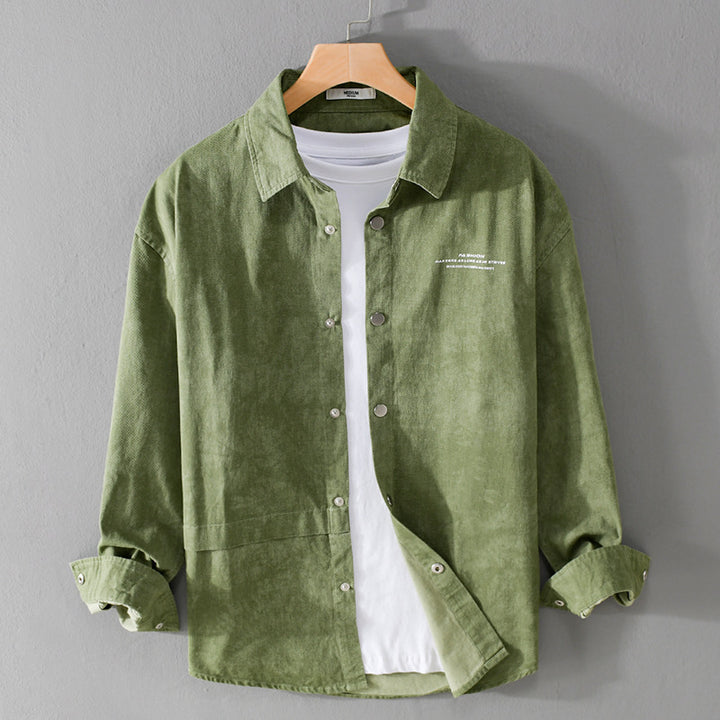Herren Samtiges Cord-Overshirt mit Druckknopfleiste und Relaxed-Fit Echoarchiv