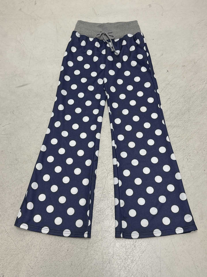 Damen nan ausgestellte Palazzo-Loungehose mit hohem Komfortbund, Kordelzug und gepunktetem Dessin Echo Archiv