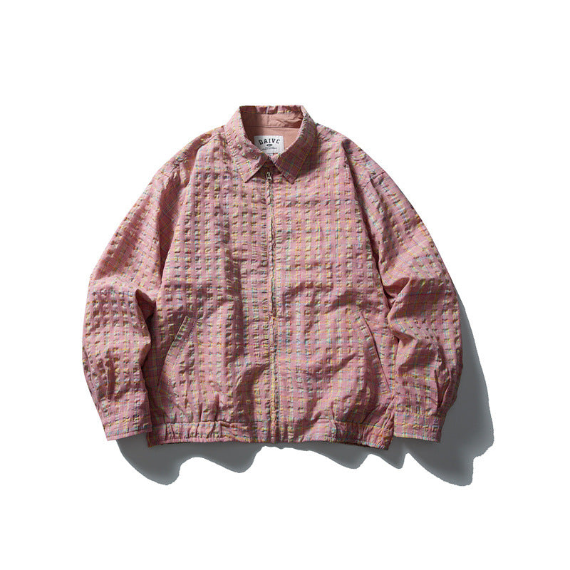 Herren Karierte Harrington‑Jacke mit Reißverschluss, Hemdkragen und elastischem Saum Echoarchiv