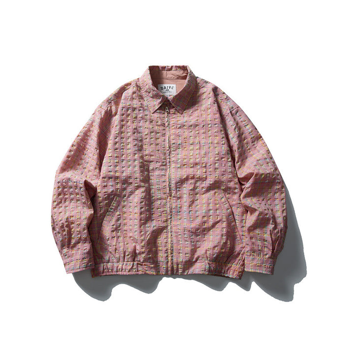 Herren Karierte Harrington‑Jacke mit Reißverschluss, Hemdkragen und elastischem Saum Echoarchiv