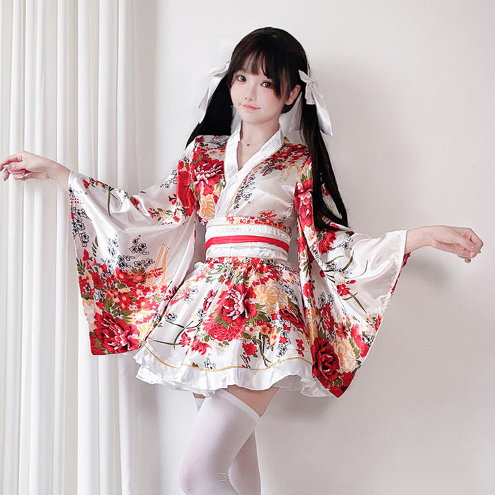 Damen traditionelles Kimono-Kleid mit fließendenÄrmeln und floralem Muster Echo Archiv