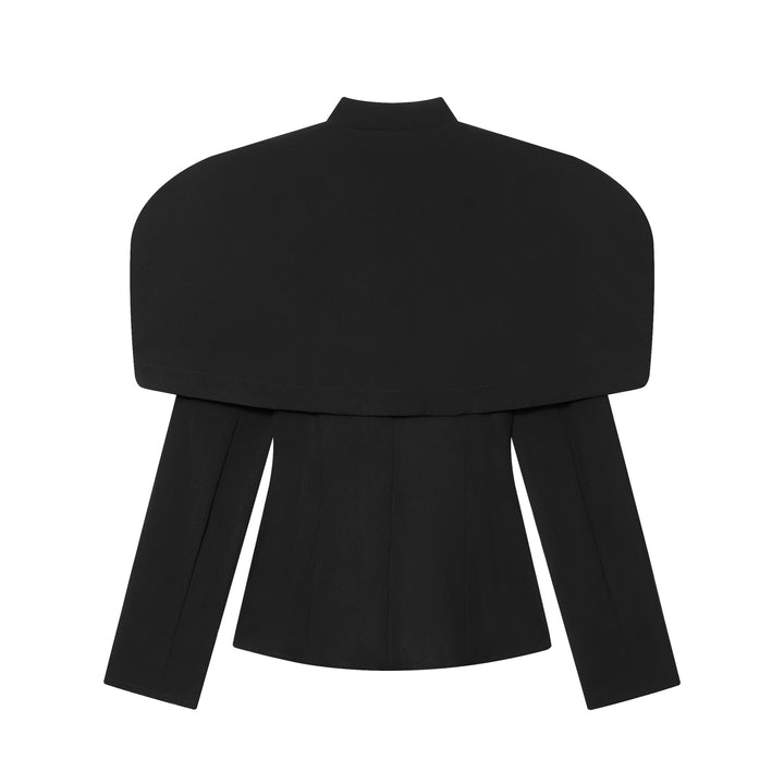 Damen 100+ eleganter taillierter Blazer mit Cape‑Schulter und goldenen Zierknöpfen Echo Archiv