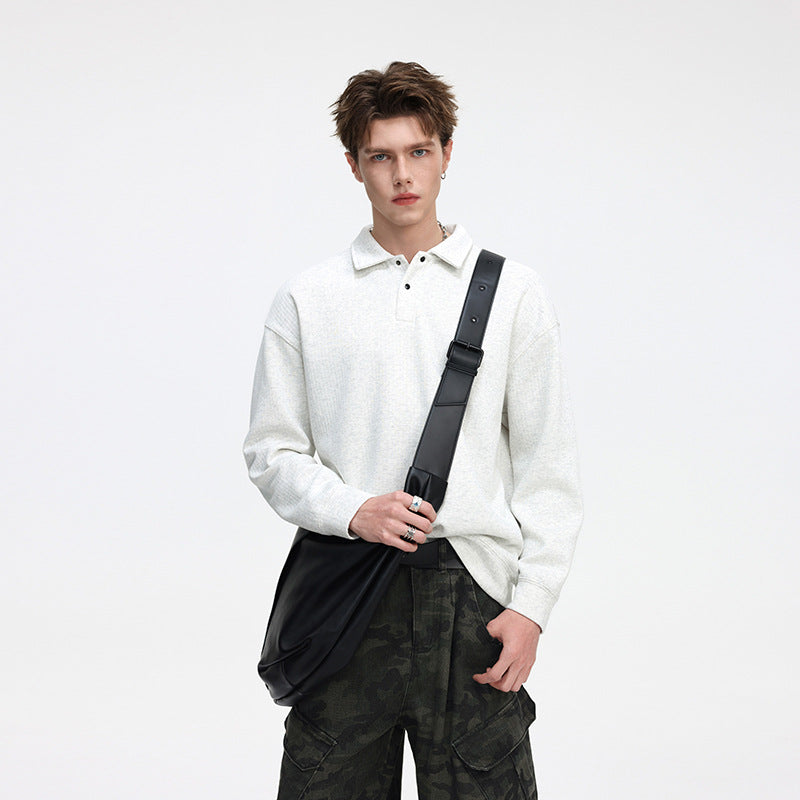 Herren Oversize Waffelstruktur-Polopullover mit halber Knopfleiste und gerippten Bündchen Echo Archiv