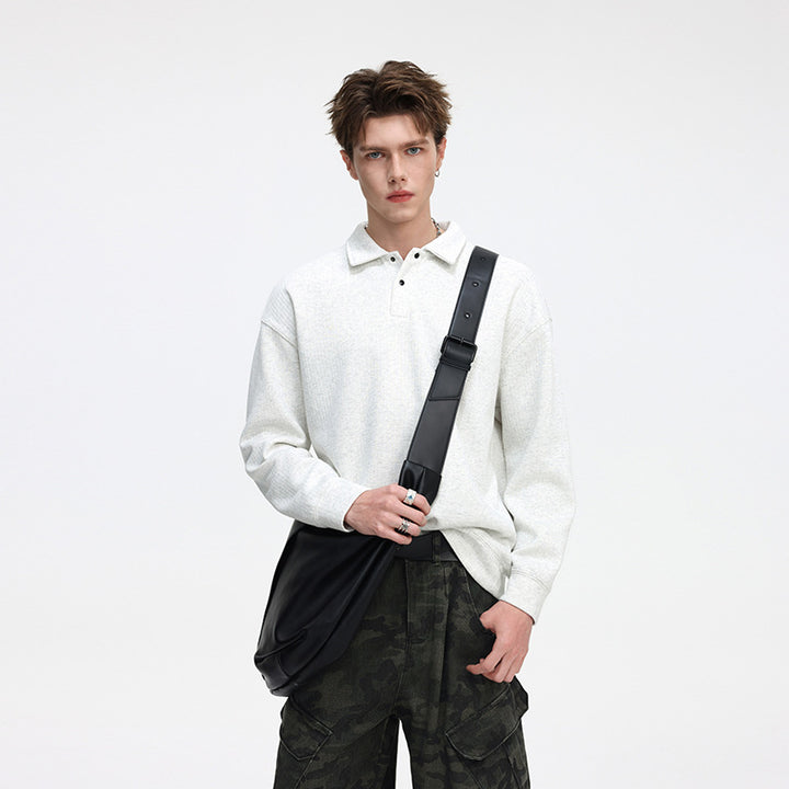 Herren Oversize Waffelstruktur-Polopullover mit halber Knopfleiste und gerippten Bündchen Echo Archiv