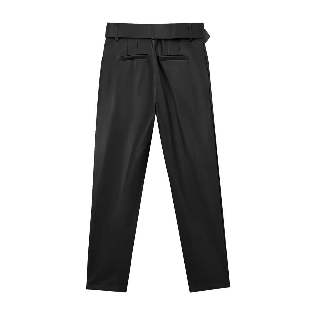 Damen taillierte Highwaist-Hose mit Bundfalten, schmal zulaufendem Bein und breitem Ziergürtel – Avélisse