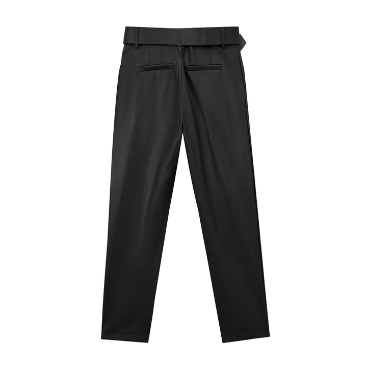 Damen taillierte Highwaist-Hose mit Bundfalten, schmal zulaufendem Bein und breitem Ziergürtel – Avélisse