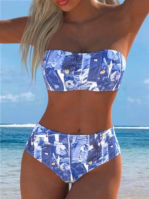 Damen Bikini-Set mit elegantem Bandeau-Oberteil und hochgeschnittenen Shorts Echo Archiv